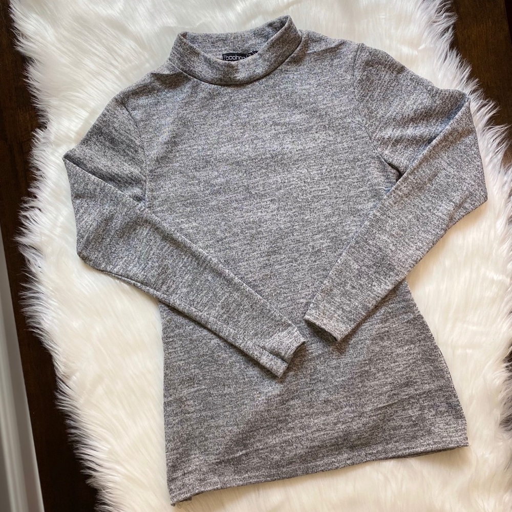 BooHoo Grey Knit Long Sleeve Side Spilt Top